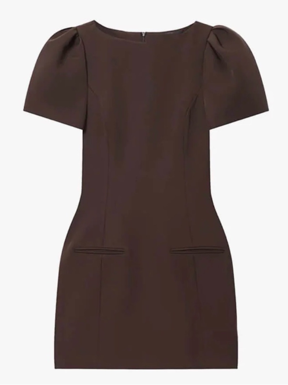 Structured Puff Sleeve Mini Dress in Brown